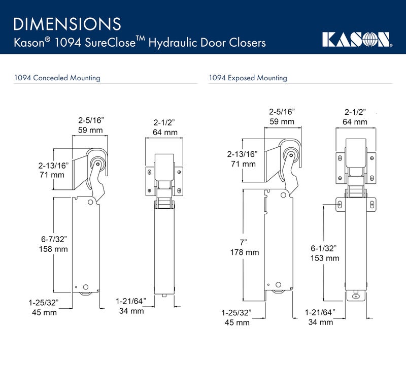 Kason 1094 SureClose Hydraulic Door Closer, Exposed Mounting, 11094000003 - Image 4